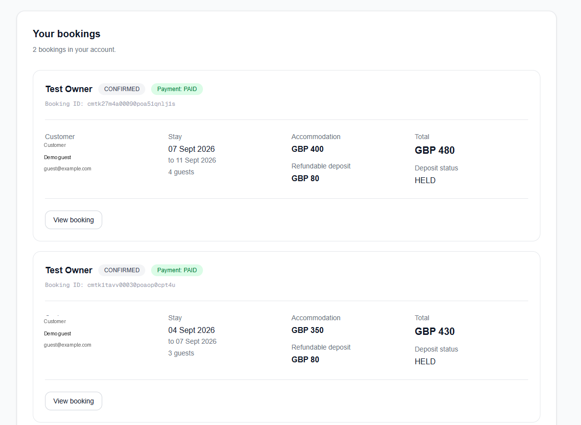 Booking management dashboard