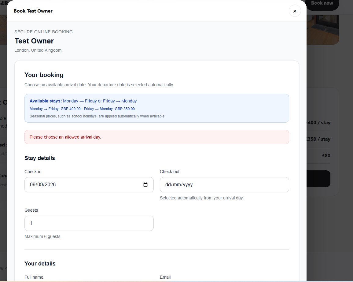 Booking widget on a caravan website